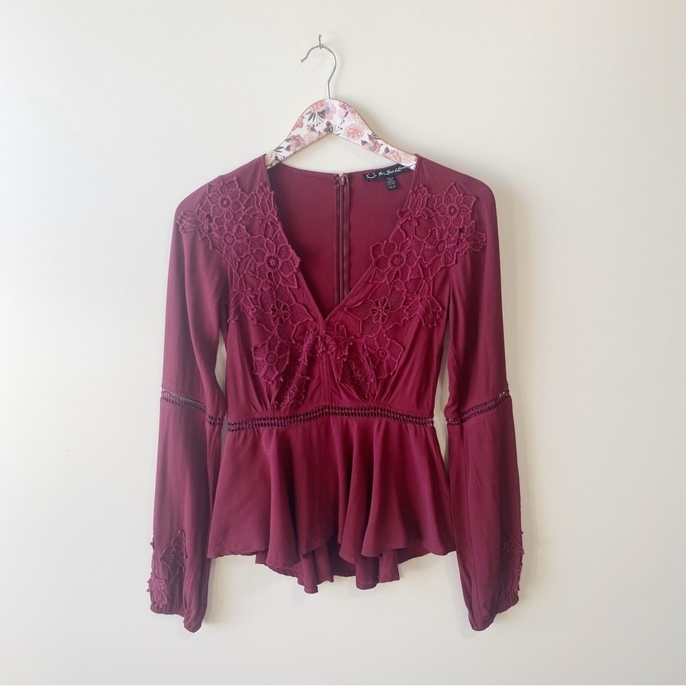 For Love & Lemons Burgundy Lace Peplum Blouse
